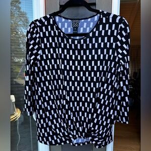 Clara SunWoo Womens Black White Geo Print Twist Front 3/4 Sleeve Top XS
